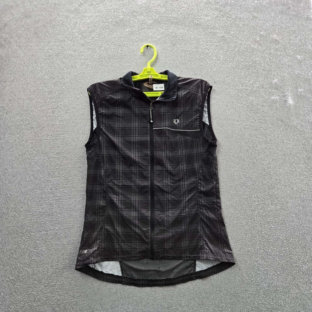 Pearl Izumi Women Jacket M Black Plaid Activewear Zipper Sleeveless Logo